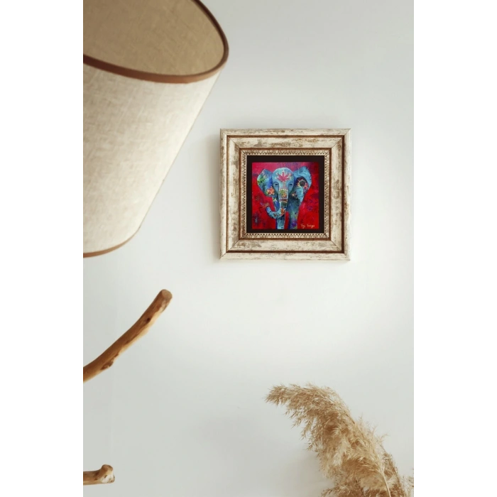 Fil Tasarımlı Çerçeveli Taş Tablo , Çerçeveli Taş Duvar Dekoru 20 cm