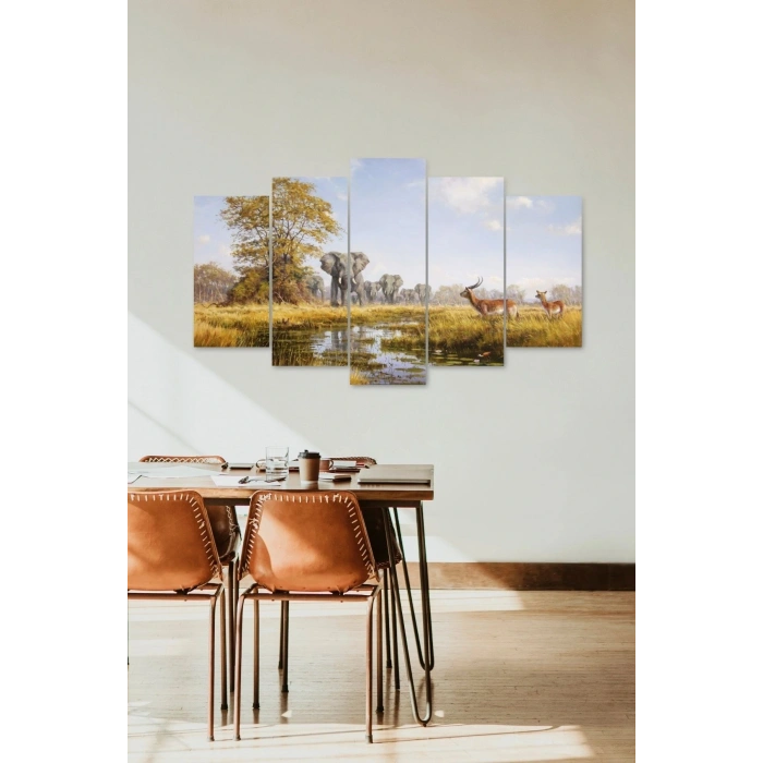 Filler ve Geyikler 5 Parçalı Mdf Tablo 60 x 100