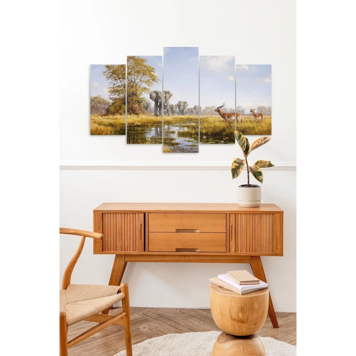 Filler ve Geyikler 5 Parçalı Mdf Tablo 60 x 100