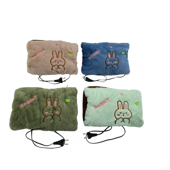 FİŞLİ - ŞARJLI  SICAK SU TORBASI POLAR - KADİFE KUMAŞ -HAYVAN NAKIŞLI (5365)