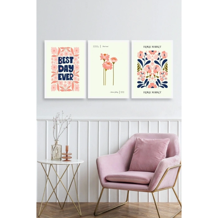 Flower Market Üçlü Ahşap Çerçeveli Tablo 23 x 30