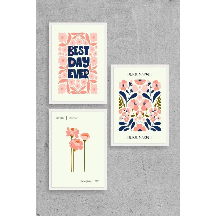 Flower Market Üçlü Ahşap Çerçeveli Tablo 40 x 60