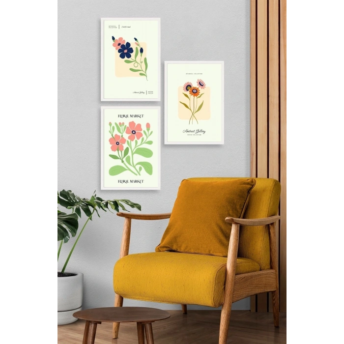 Flower Market Üçlü Ahşap Çerçeveli Tablo 40 x 60
