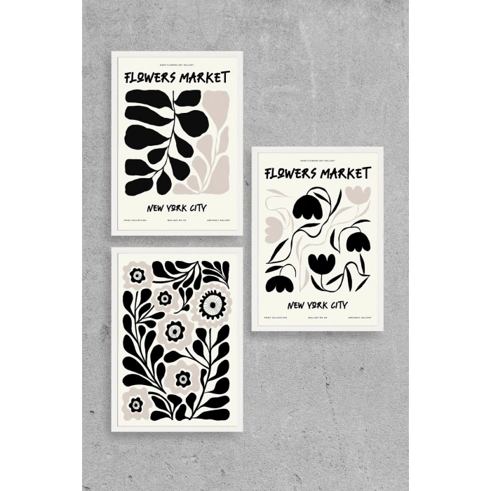 Flower Market Üçlü Ahşap Çerçeveli Tablo 50 x 70