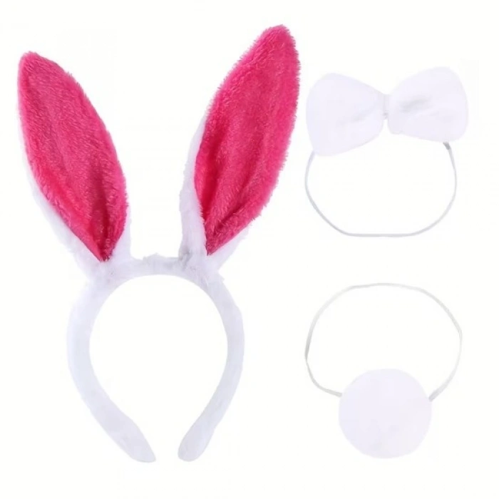 Fuşya Tavşan Kostüm Seti Kız Çocuk – Tütü Etekli 4 Parça (5365)