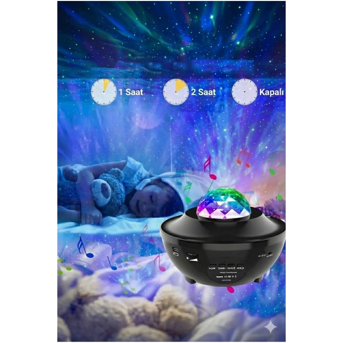 Galaksi Yıldız Projektörü ve Bluetooth Hoparlör 10 Renk Modlu Okyanus Dalgalı Gece & Disko Lambası