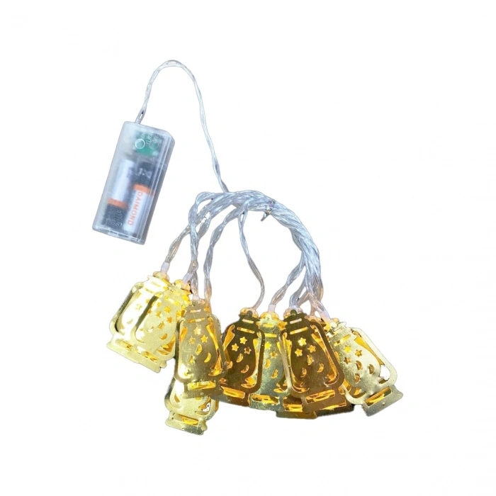 GAZ LAMBA MODEL=10PCS   GOLD METAL   PİLLİ  DEKORATİF LED IŞIK - LAMBA  2MT KABLO (5365)