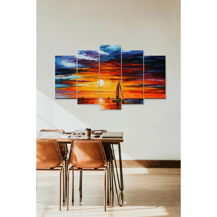 Gece Deniz Manzarası 5 Parçalı Mdf Tablo 60 x 100