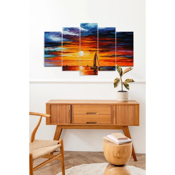 Gece Deniz Manzarası 5 Parçalı Mdf Tablo 60 x 100
