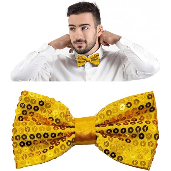 Gece Işıltısı Altın Payetli Pullu Papyon 7x2 cm (5365)