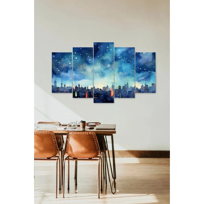 Gece Manzarası 5 Parçalı Mdf Tablo 60 x 100