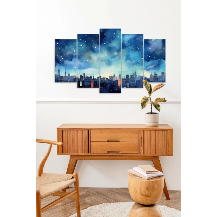Gece Manzarası 5 Parçalı Mdf Tablo 60 x 100