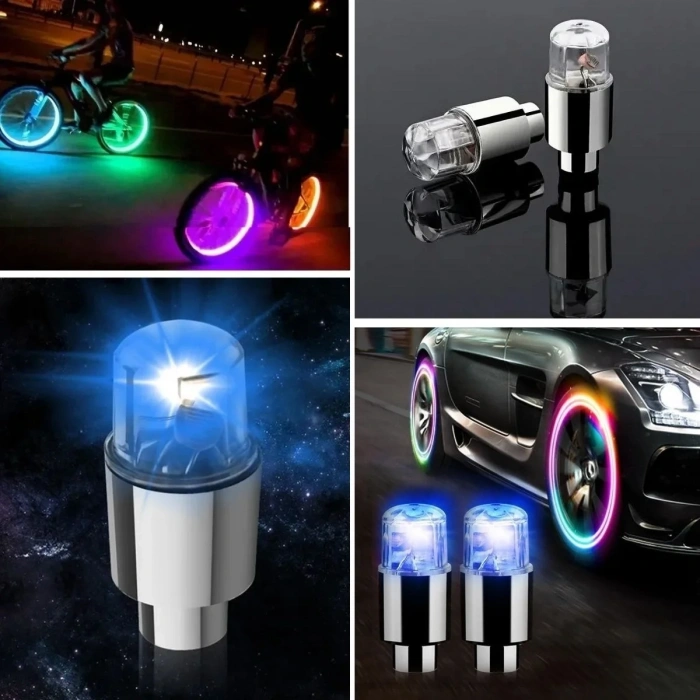 Gece Parlayan Mavi Led Lastik Sibop Kapağı 2li Set