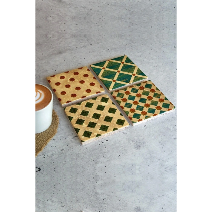 Geometrik Şekiller Taş Bardak Altlığı