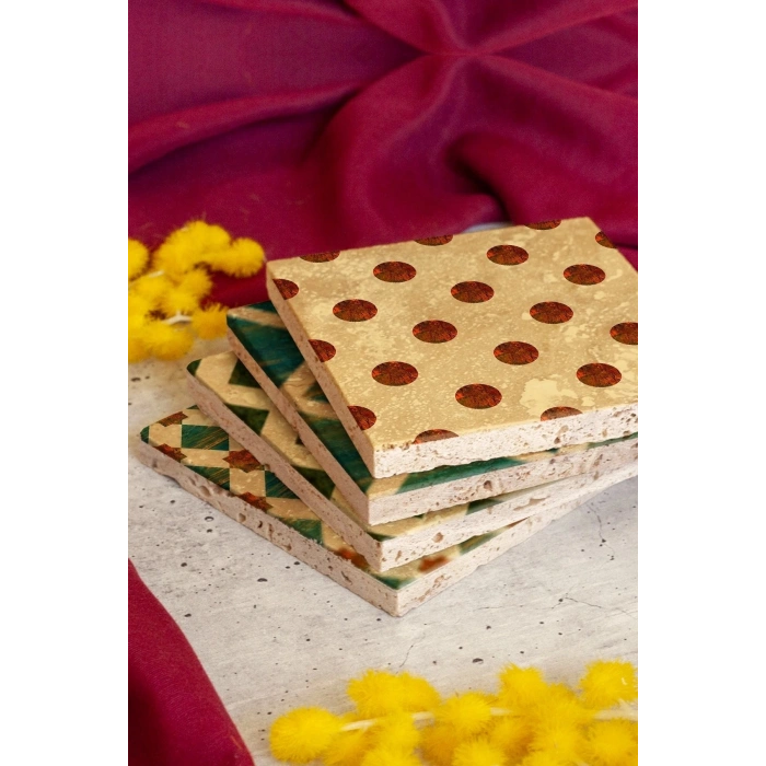 Geometrik Şekiller Taş Bardak Altlığı