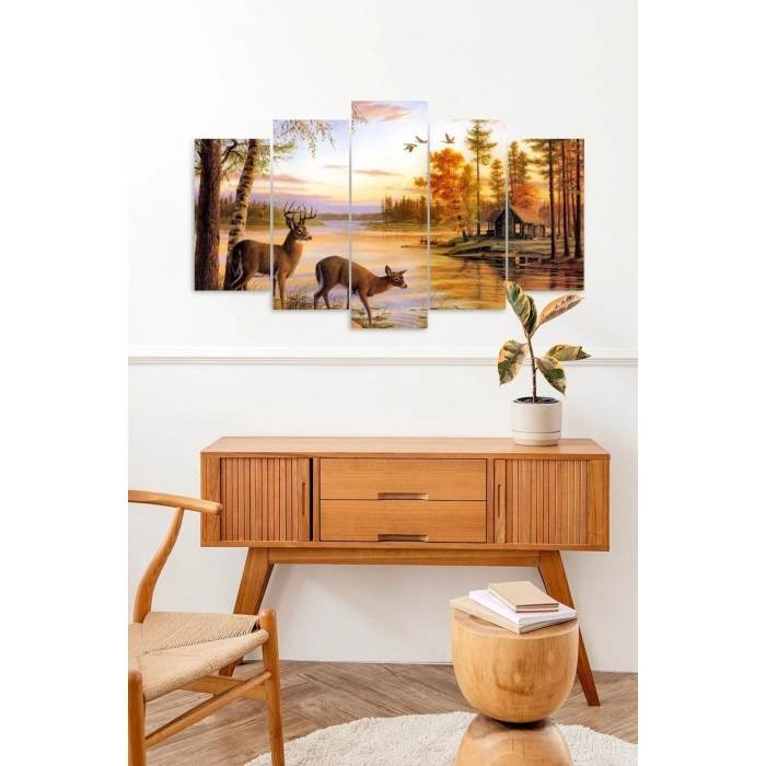 Geyikler 5 Parçalı Mdf Tablo 60 x 100