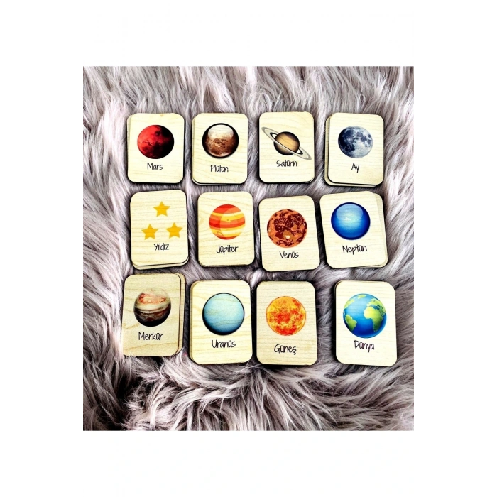 Gezegenler Hafıza Eşleştirme Oyunu Ahşap Eğitici Puzzle Oyuncak