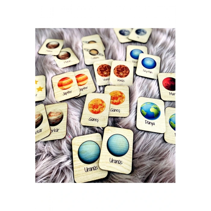 Gezegenler Hafıza Eşleştirme Oyunu Ahşap Eğitici Puzzle Oyuncak