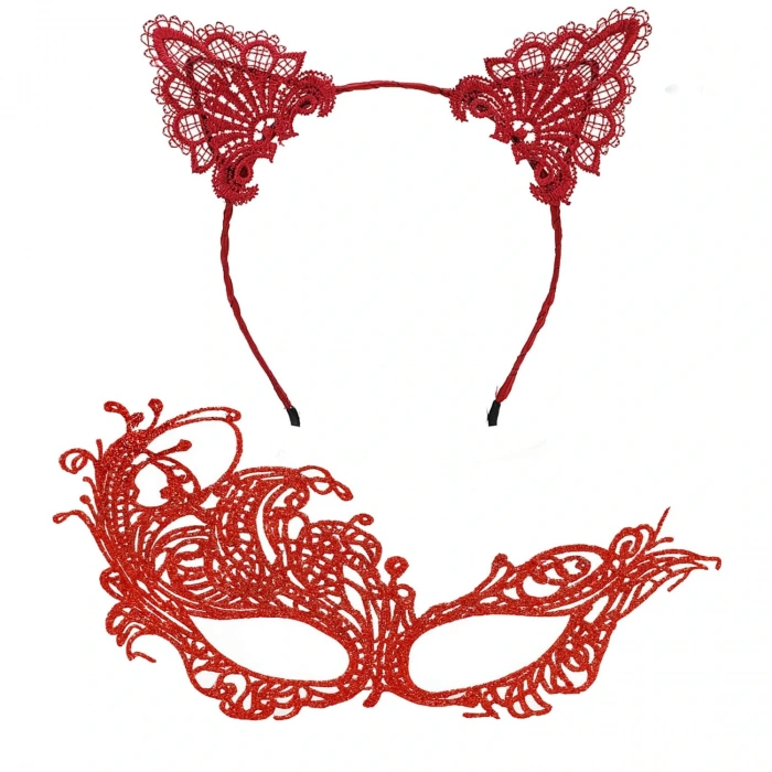 Mysterious Red Lace Mask and Crown Set No. 1 - Costume Set (5365)
