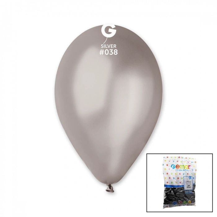 GM-110-38 METALİK - GÜMÜŞ BALON 11&apos;&apos; - 28CM - 100 PARÇA (5365)
