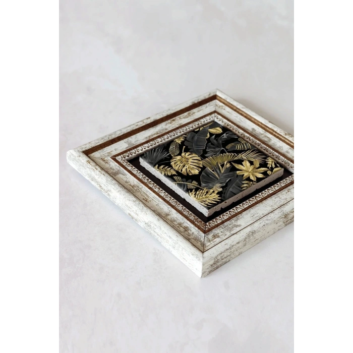Gold Desenli Çerçeveli Taş Tablo , Çerçeveli Taş Duvar Dekoru-enkcrcvtbl-00168 20 cm