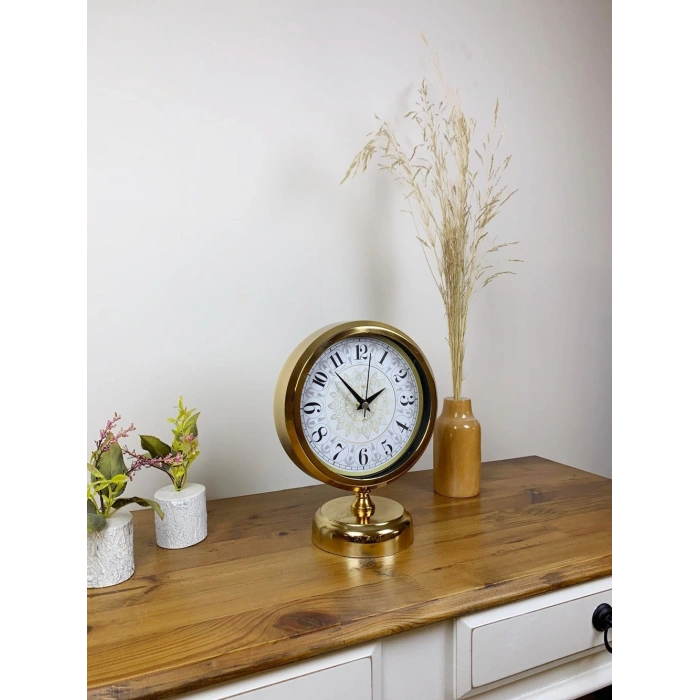 Gold Metal Çini Desen Masa Saati 25×20 cm