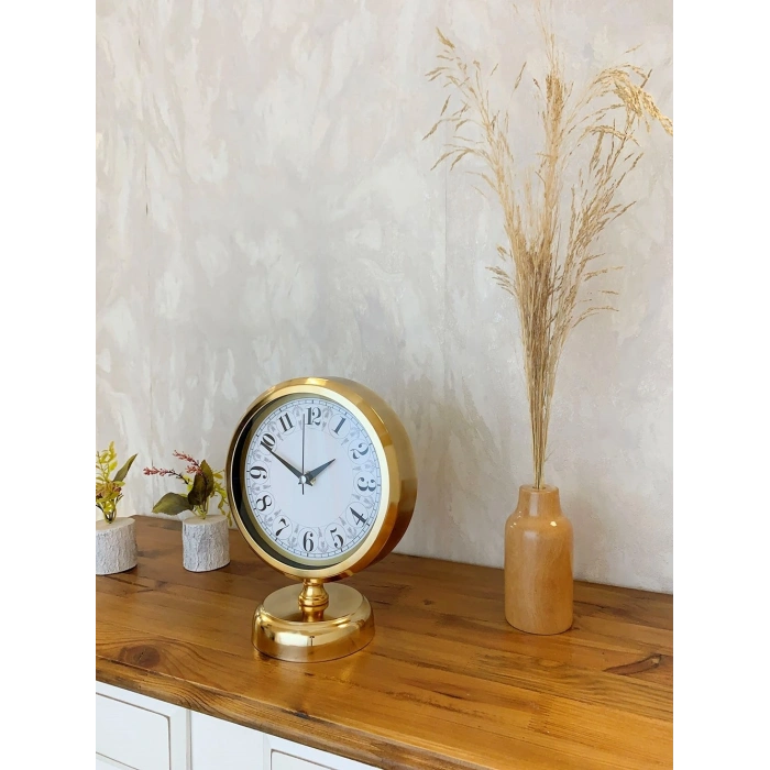 Gold Metal Desenli Masa Saati 25×20 cm