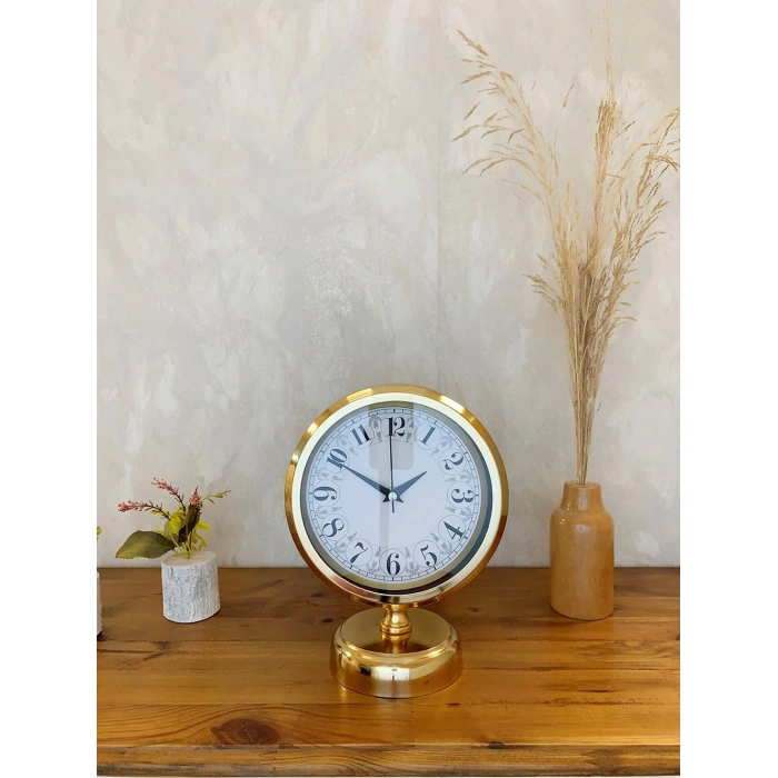 Gold Metal Desenli Masa Saati 25×20 cm