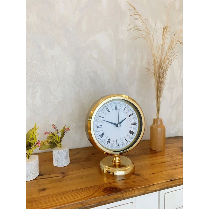 Gold Metal Desenli Roma Rakamlı Masa Saati
