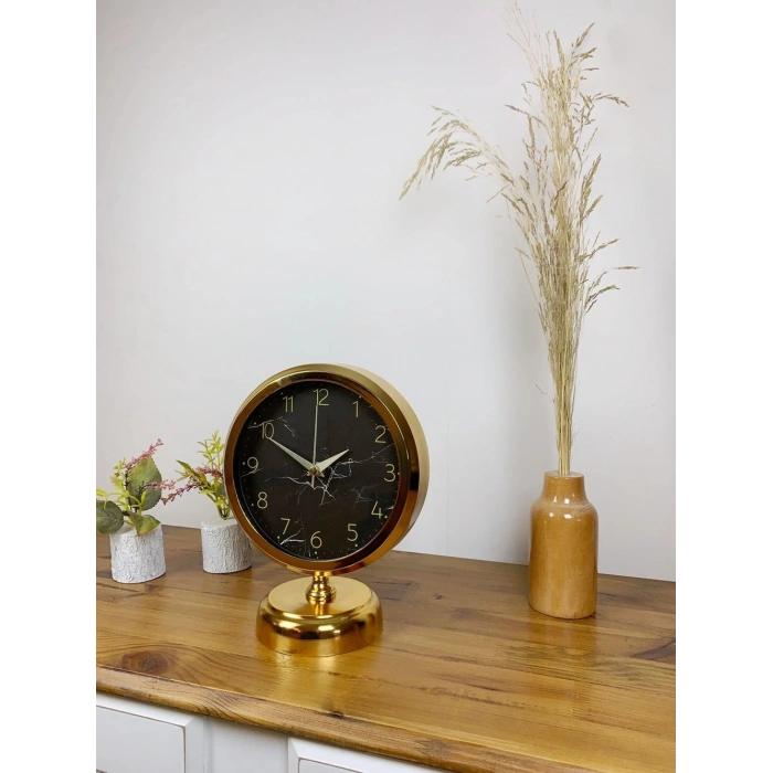 Gold Metal Mermer İlhamı Masa Saati 25×20 cm