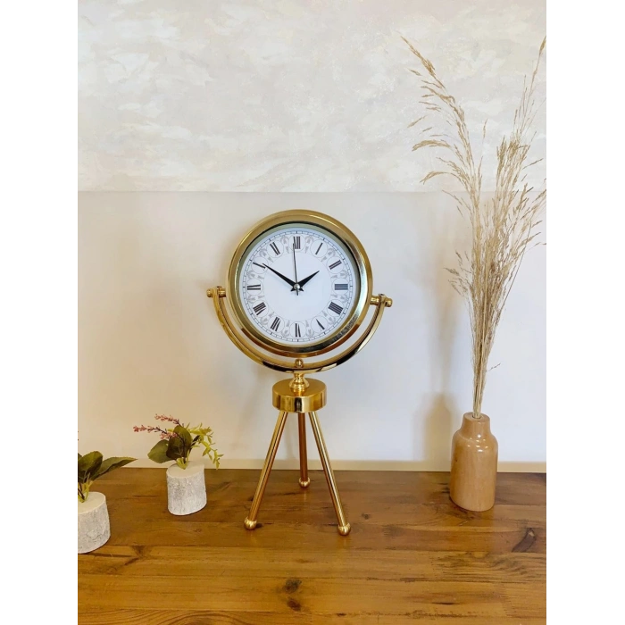 Gold Metal Mini Tripod Desenli Roma Rakamı Masa Saati 45×26 cm