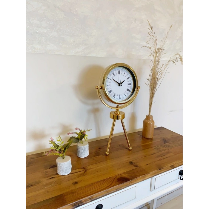 Gold Metal Mini Tripod Desenli Roma Rakamı Masa Saati 45×26 cm