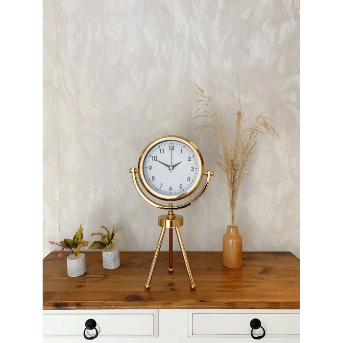 Gold Metal Mini Tripod Lüks Masa Saati 45×26 cm