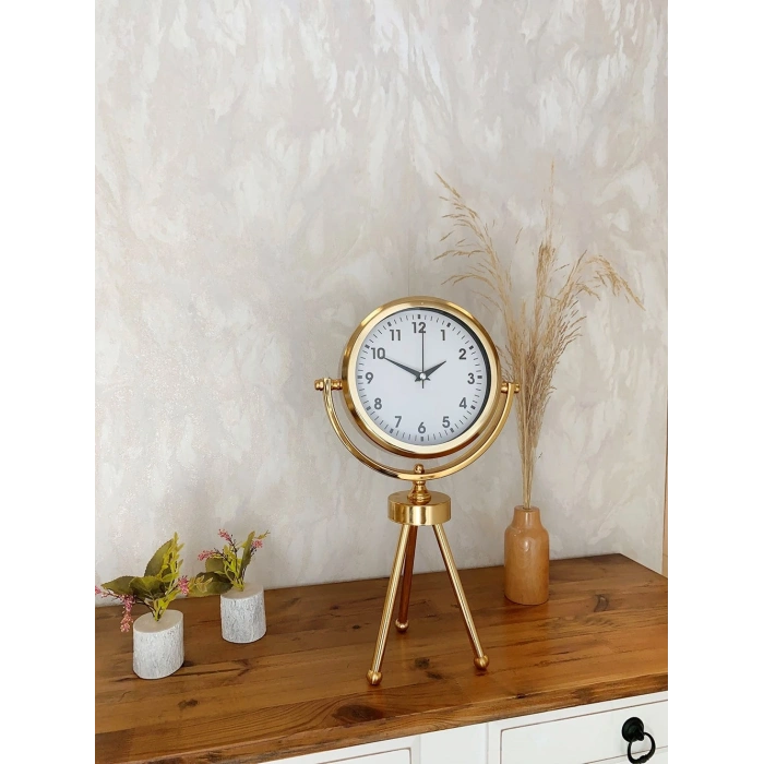 Gold Metal Mini Tripod Lüks Masa Saati 45×26 cm