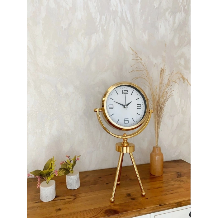 Gold Metal Mini Tripod Modern Masa Saati 45×26 cm – Şık ve Dekoratif Tasarım