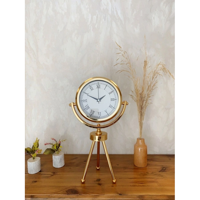 Gold Metal Mini Tripod Retro Masa Saati 45×26 cm