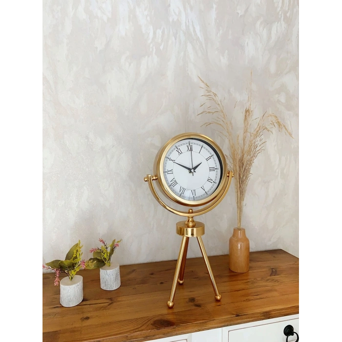 Gold Metal Mini Tripod Retro Masa Saati 45×26 cm