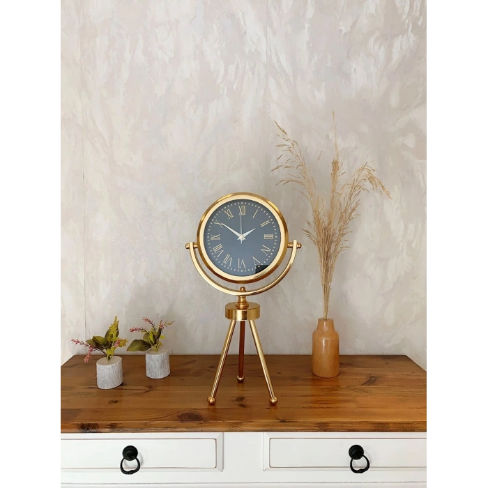 Gold Metal Mini Tripod Sade Masa Saati 45×26 cm