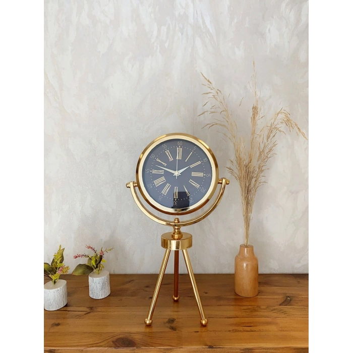 Gold Metal Mini Tripod Zarif Masa Saati 45×26 cm
