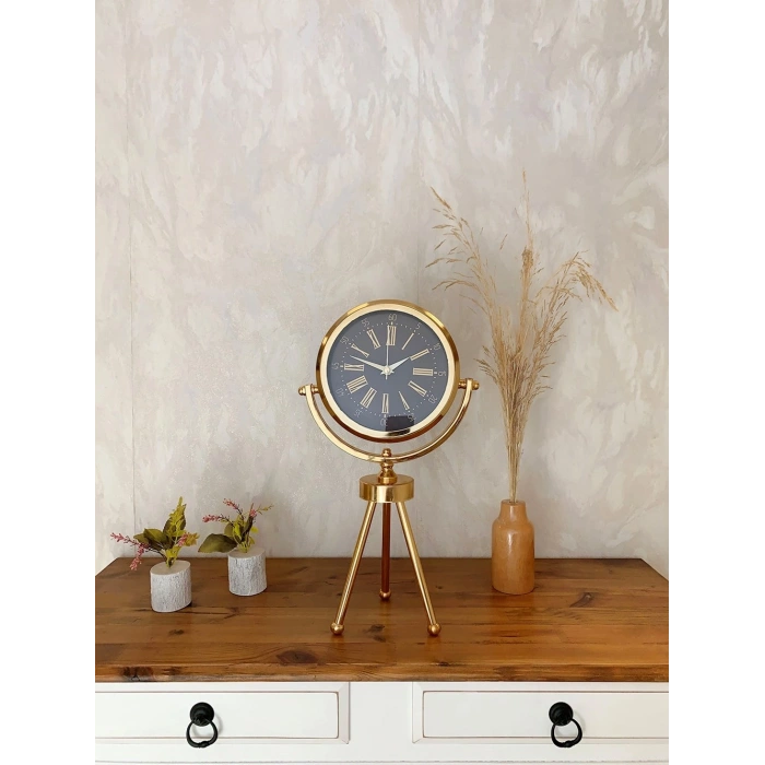Gold Metal Mini Tripod Zarif Masa Saati 45×26 cm