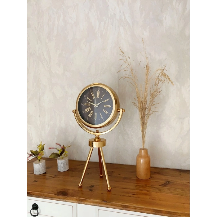 Gold Metal Mini Tripod Zarif Masa Saati 45×26 cm