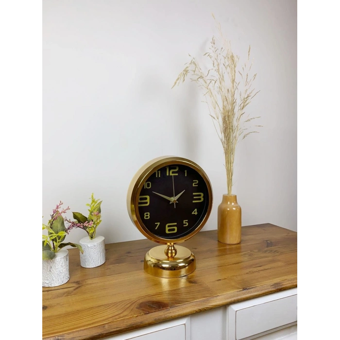 Gold Metal Siyah İnci Masa Saati 25×20 cm