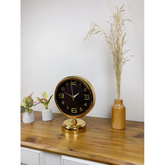 Gold Metal Siyah İnci Masa Saati 25×20 cm