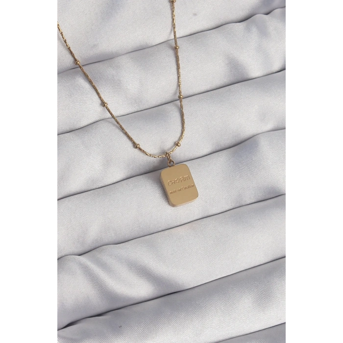 Gold Renk Kare Charm Çelik Takı