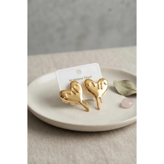 Gold Renk Melting Heart Çelik Kolye 1 Adet