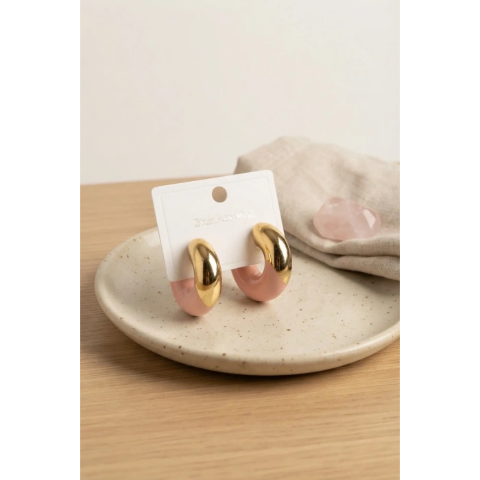 Gold Renk Pembe Halka Küpe 1 Adet