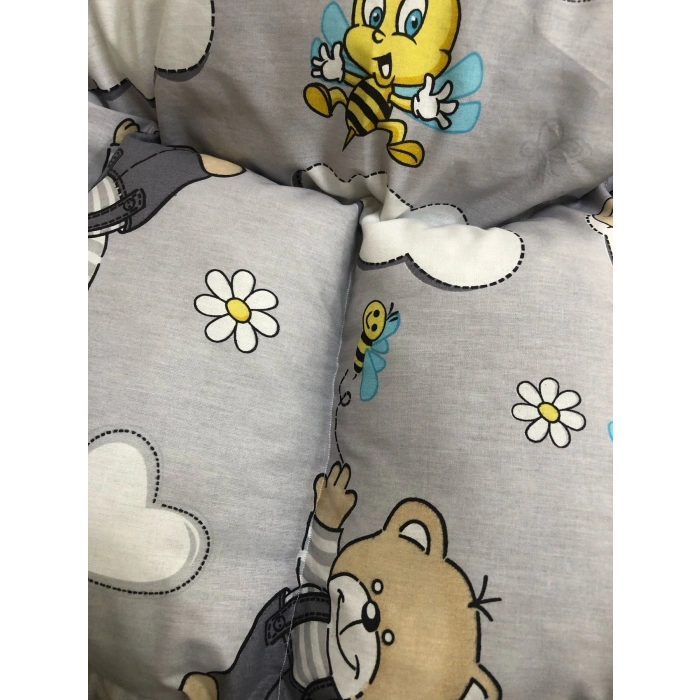 GRİ-AYICIK DESENLİ BEBEK YATAĞI , OYUN MİNDERİ