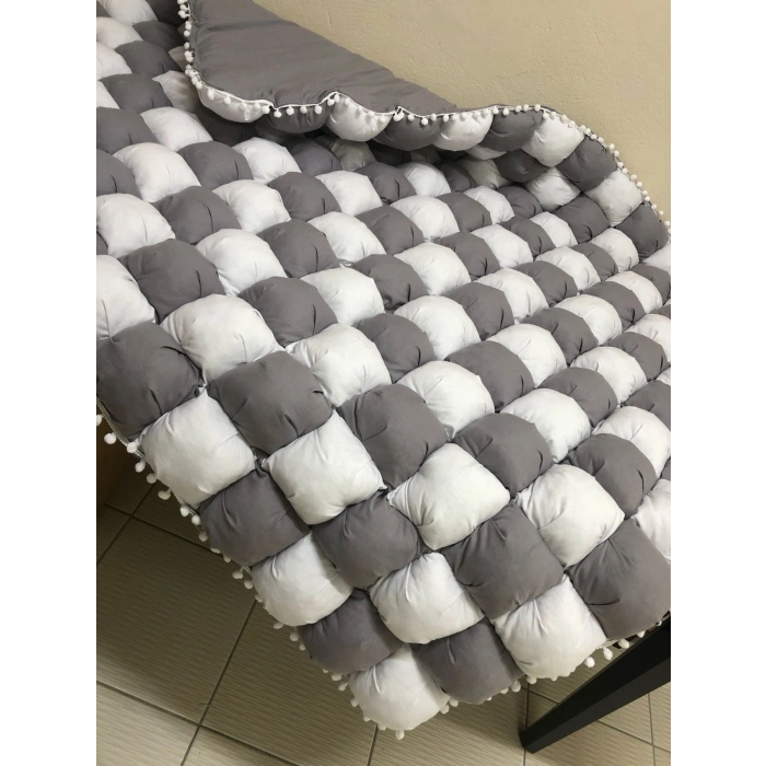 GRİ-BEYAZ 40 YAMA BEBEK YORGANI , BEBEK MİNDERİ