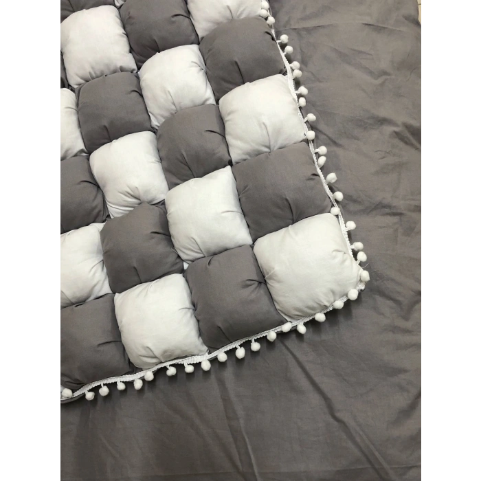 GRİ-BEYAZ 40 YAMA BEBEK YORGANI , BEBEK MİNDERİ