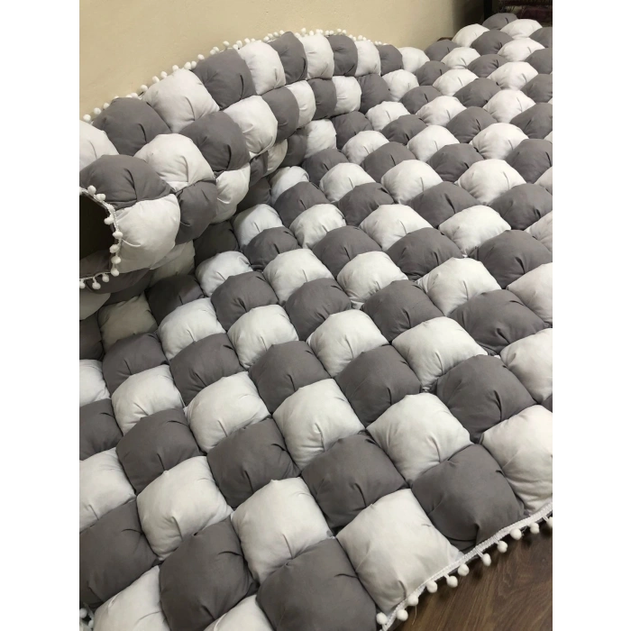 GRİ-BEYAZ 40 YAMA BEBEK YORGANI , BEBEK MİNDERİ